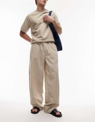 Topman baggy fit stripe trouser in ecru - view 1