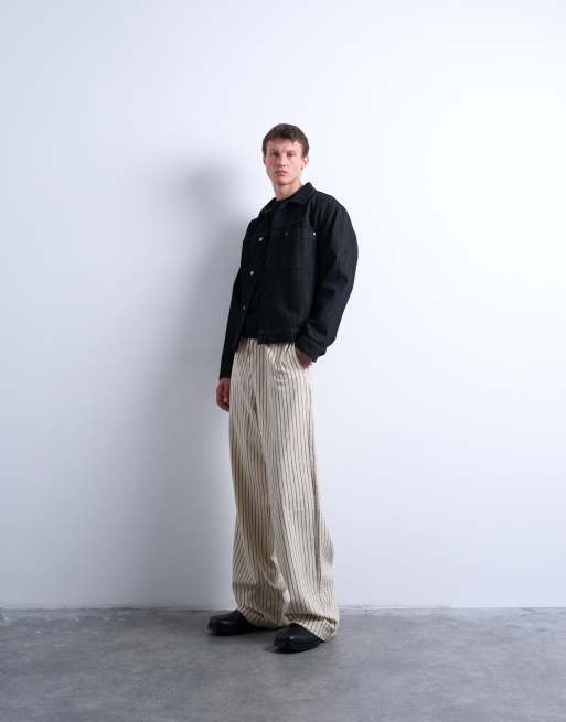 Topman baggy fit stripe trouser in ecru, 3 of 5