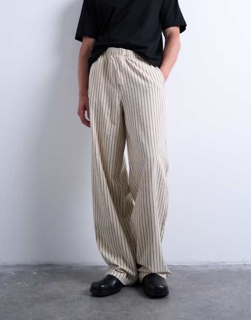 Topman baggy fit striped pants in ecru