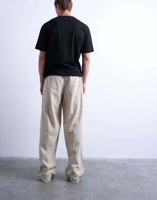 Topman baggy fit striped pants in ecru