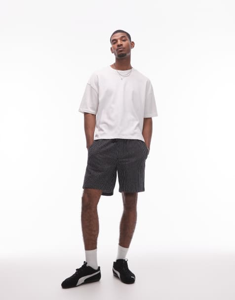 Topman baggy fit texture stripe short in black - view 1