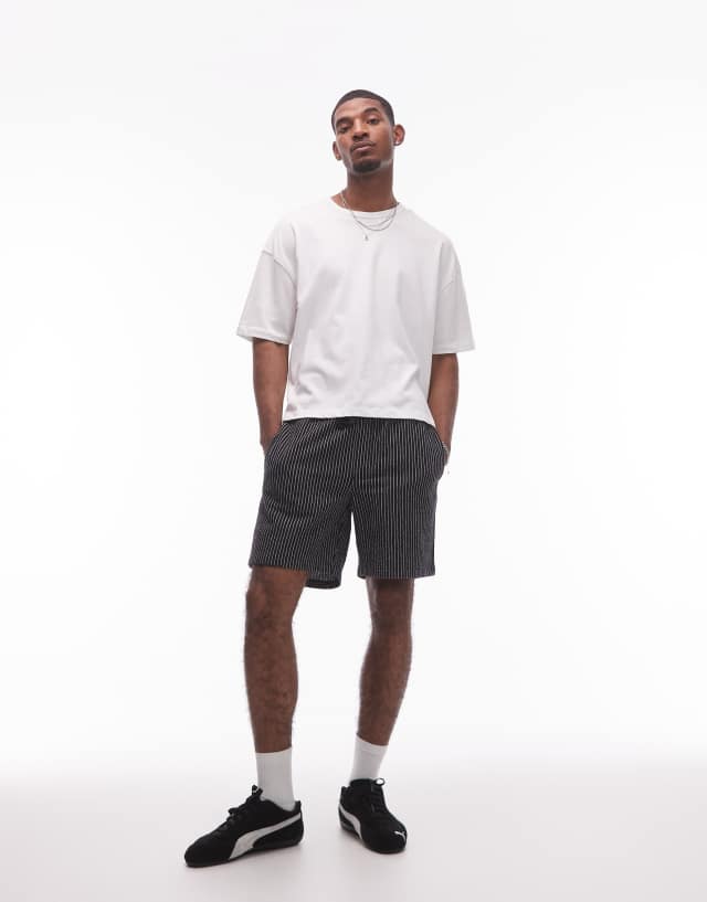 Topman baggy fit texture striped shorts in black | ASOS