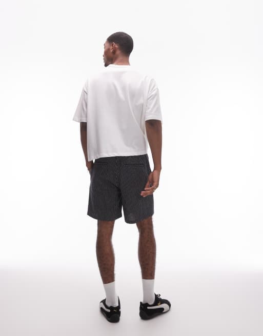 Topman baggy fit texture striped shorts in black, 3 of 5