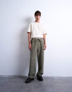 Baggy fit texture trouser in khaki