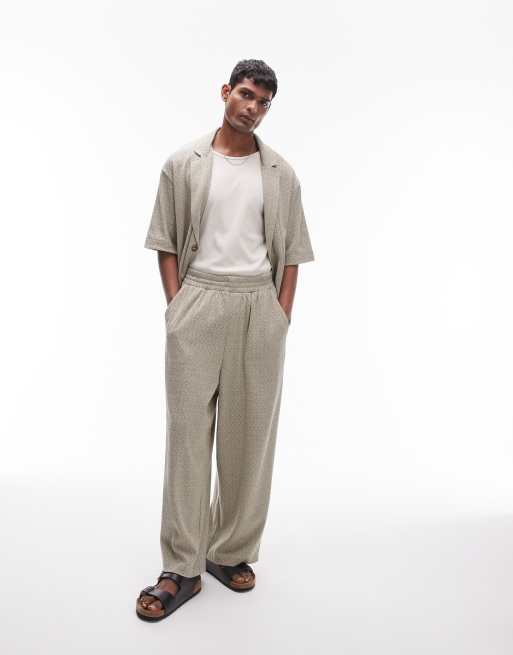  Topman baggy fit textured jacquard sweatpants in sage, 4 of 5