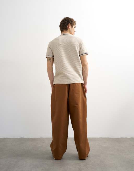 Topman baggy fit trousers with side pockets in brown, 3 of 5