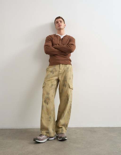 Topman baggy fit twill-bukser med camouflageprint i khaki, 5 af 5
