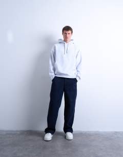 Model wearing Baggy fit twill chino in navy