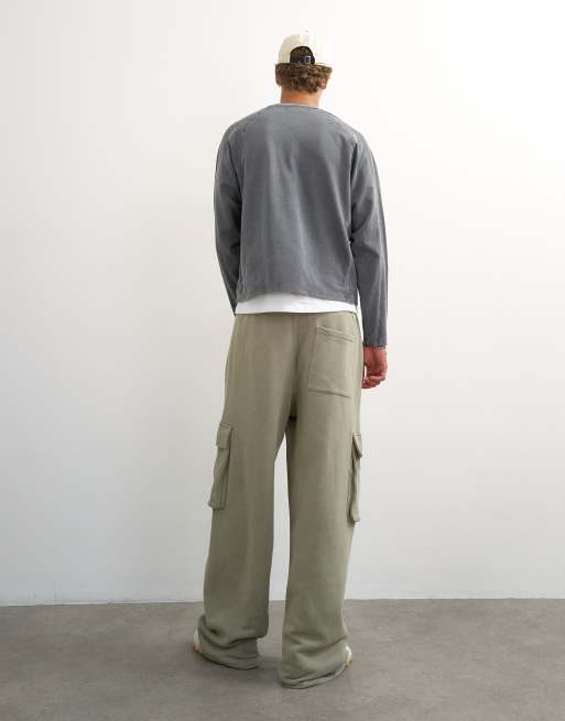 Topman baggy fit zware twill jogger met cargozakken in kaki, 5 van 5