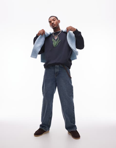 Topman - Baggy jeans i mørkeblå vintagevask - view 1