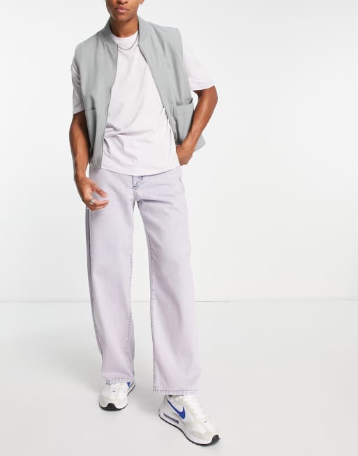 Topman baggy jeans in lilac acid wash