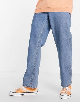 Wide crop jeans in mid wash with raw hem ASOS Herren Kleidung Hosen & Jeans Jeans Baggy & Boyfriend Jeans 