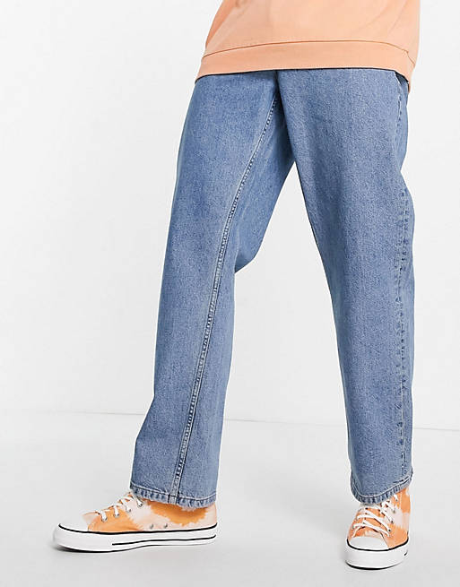Baggy double pleat jeans in washed with elasticated waist ASOS Herren Kleidung Hosen & Jeans Jeans Baggy & Boyfriend Jeans 