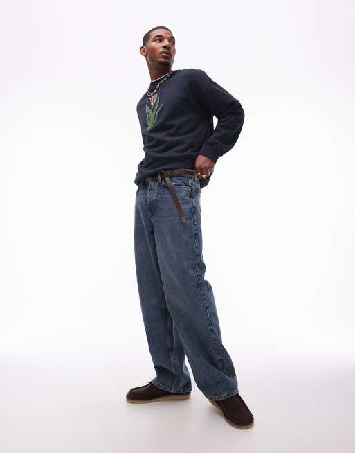 Topman baggy jeans in vintage dark wash blue ASOS