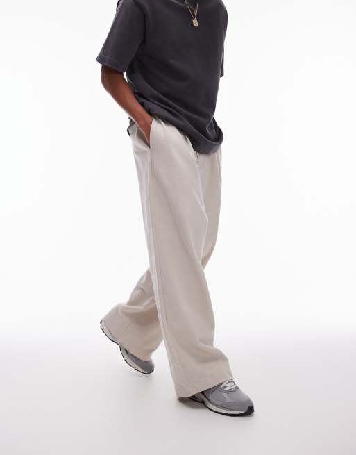 Topman - Baggy joggingbroek van linnenmix in ecru