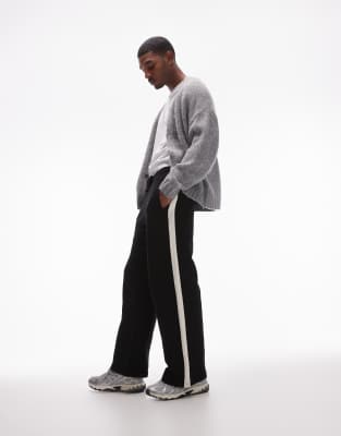 baggy leg sweatpants with contrast side stripe in black