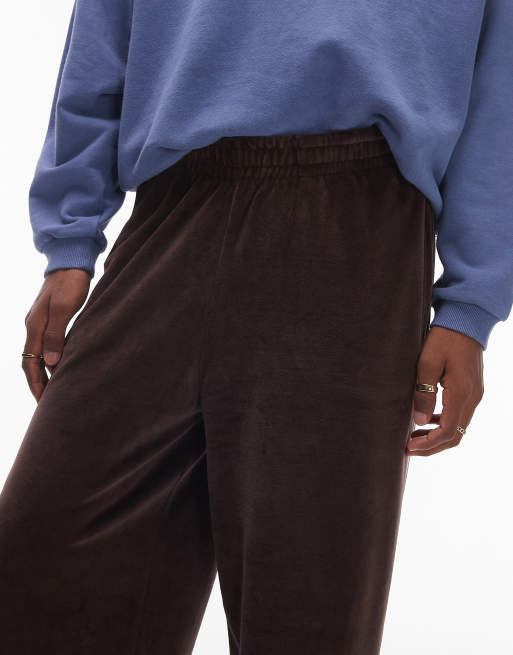 Topman baggy leg velour trackies with side piping in brown, 4 of 5