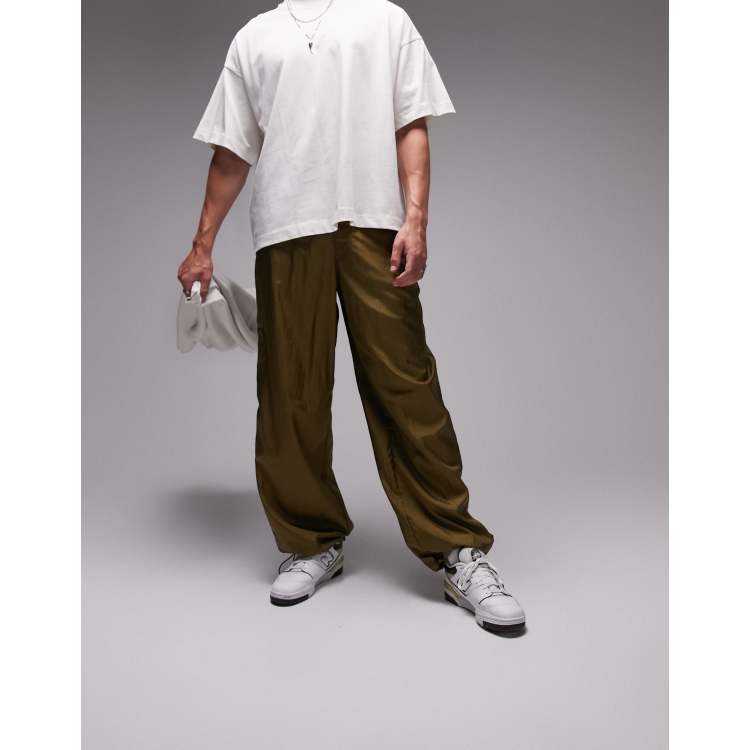 Topman baggy nylon pants in khaki | ASOS