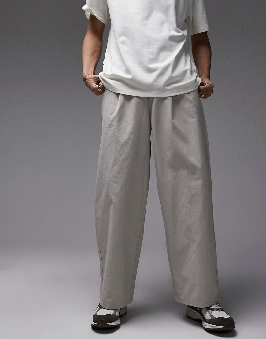 Shop Topman Extra Wide Pants In Stone-neutral