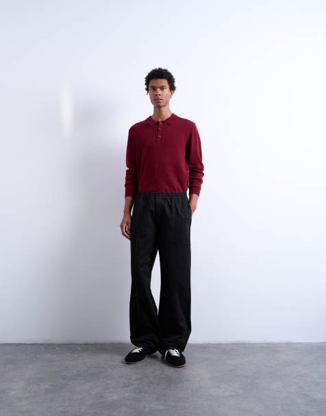 Topman baggy pants in twill with pintuck in black - view 1