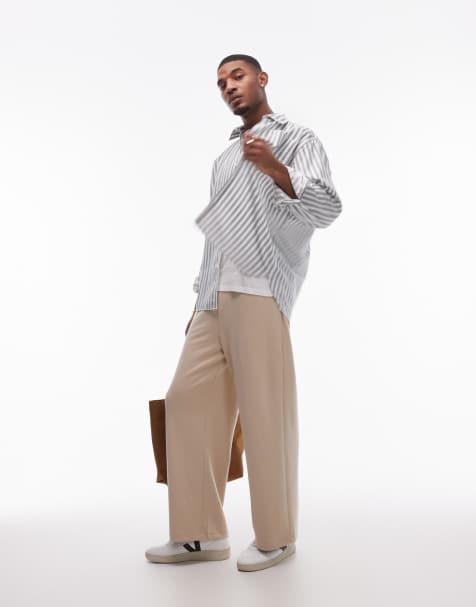 Topman baggy premium interlock sweatpants in stone - view 1