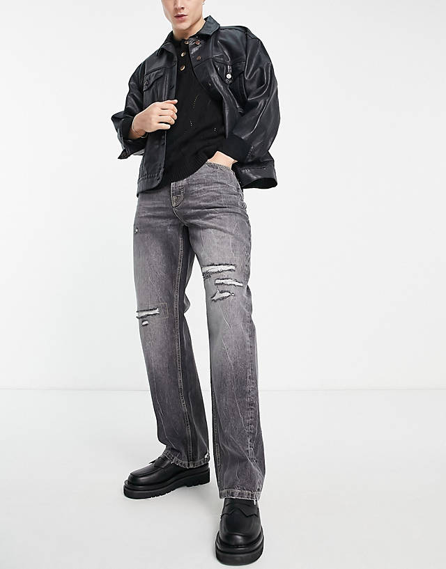 Topman - baggy rip and repair jeans in washed black