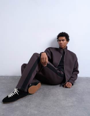 Topman Baggy Stripe Panel Sweatpants In Brown