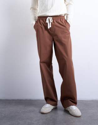 Topman Baggy Striped Pants In Brown