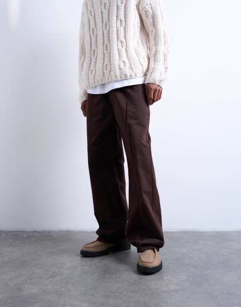 Topman baggy  trousers in twill with pintuck in brown