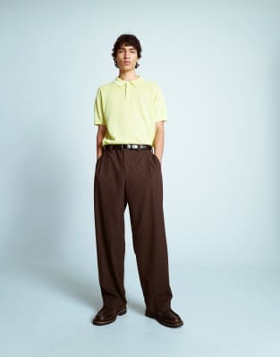 Topman Baggy Twill Stripe Pants In Brown