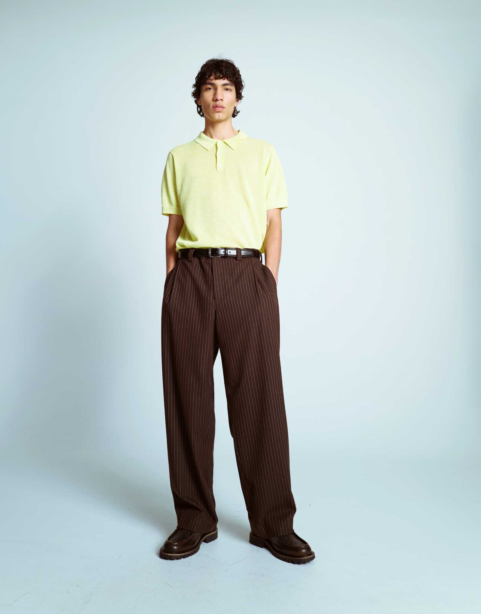 Мешковатые саржевые брюки в полоску Topman коричневого цвета