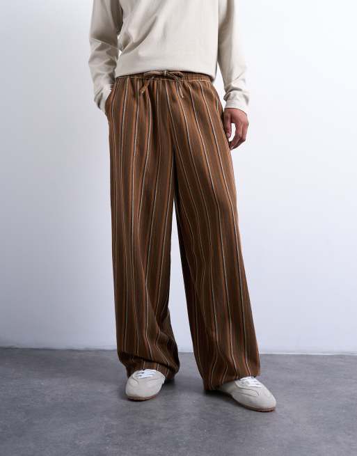 Topman baggy twill stripe pants in brown, 2 of 5