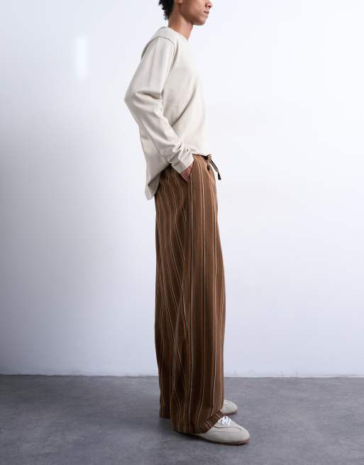 Topman baggy twill stripe pants in brown, 3 of 5