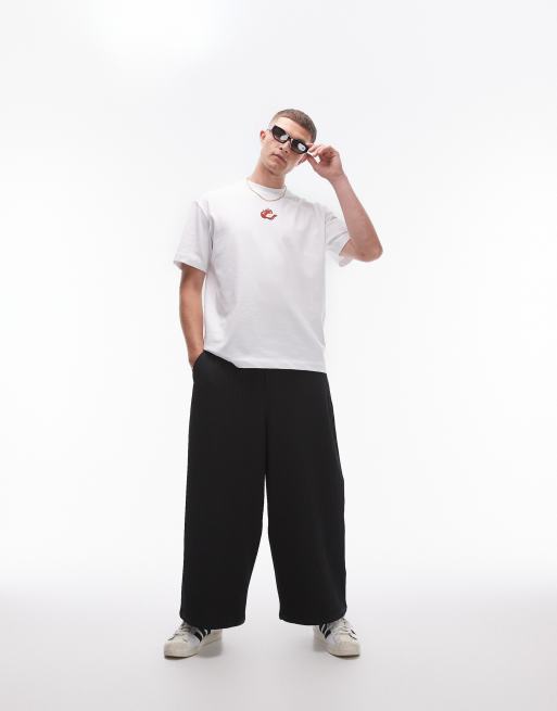 Topman balloon plisse pants in black