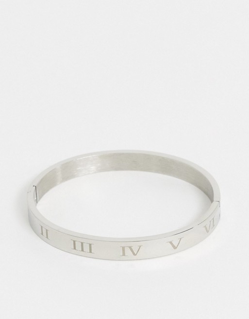 Topman bangle bracelet with roman numeral engraving in silver