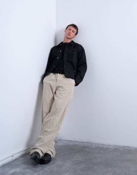 Topman baggy fit stripe trouser in ecru
