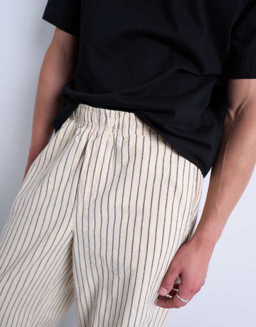 Topman – Bardzo luźne spodnie w prążki w naturalnym kolorze, 4 z 5