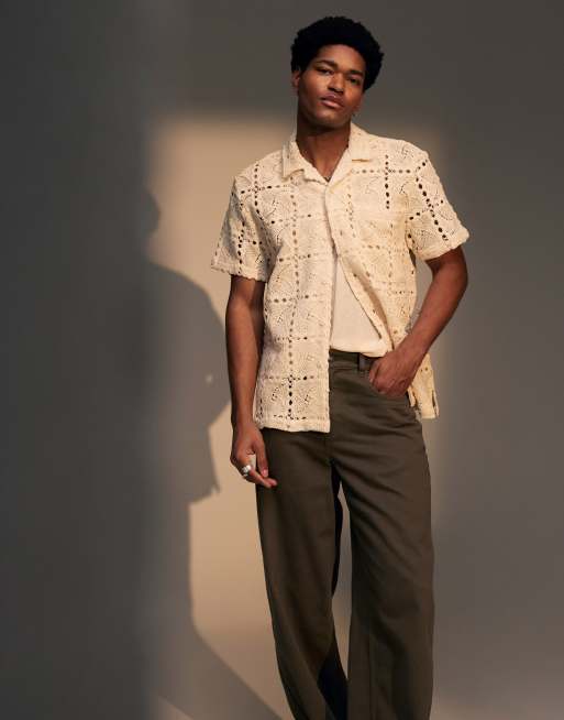 Topman – Bardzo szerokie spodnie z bawełnianego diagonalu w kolorze khaki