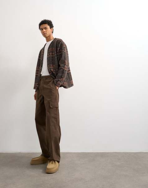 Topman barrel cargo trouser in brown - view 1