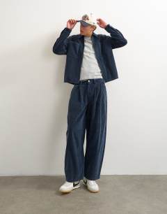 Barrel fit cord trouser in washed blue