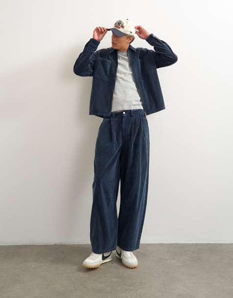 Topman barrel fit corduroy pants in washed blue - view 1