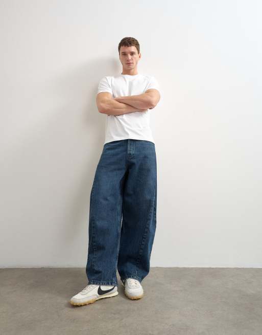 Topman barrel fit-jeans uden stretch i mørkeblå vask, 5 af 5
