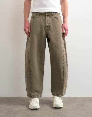 Barrel-Leg-Jeans aus festem Denim in Hellbraun-Grün Grün W34 L32