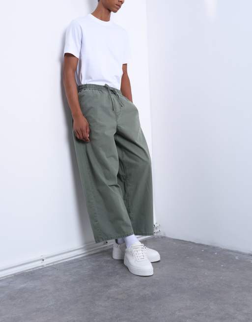 Topman barrel pants in ripstop in khaki, 3 of 5