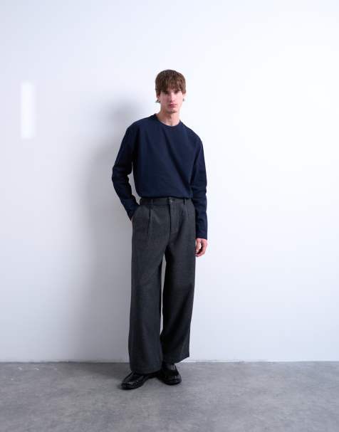 Topman barrel trousers in herringbone warm handle in grey