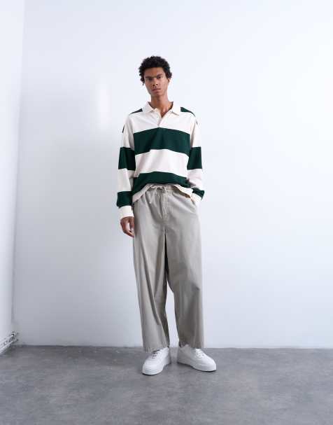 Topman barrel trousers in ripstop in stone - view 1