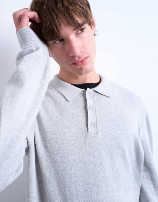 Topman – Basic-Polohemd aus Strick in Hellgrau mit Knopfleiste, 3 von 5