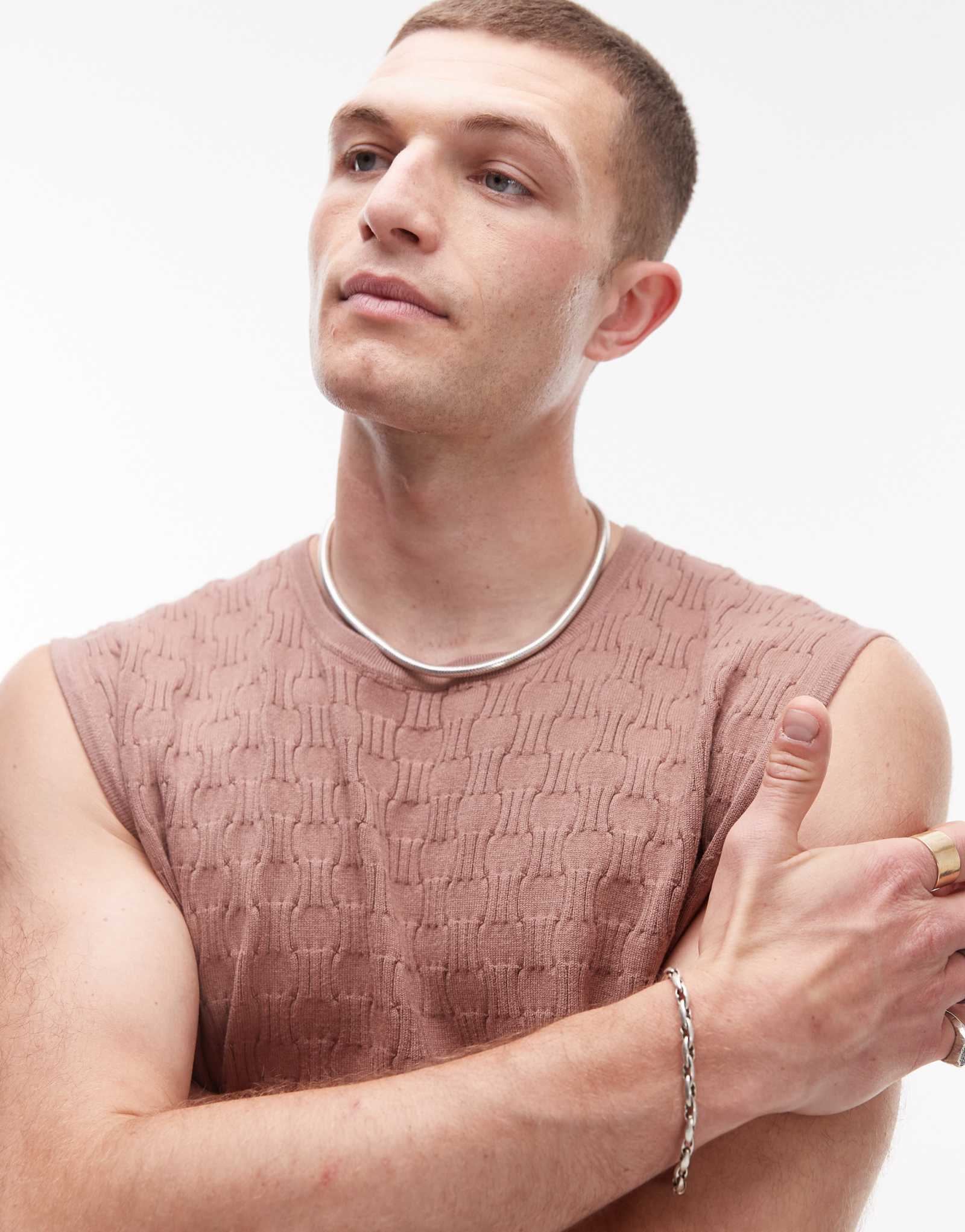 Вязаная майка Topman basket weave из камня