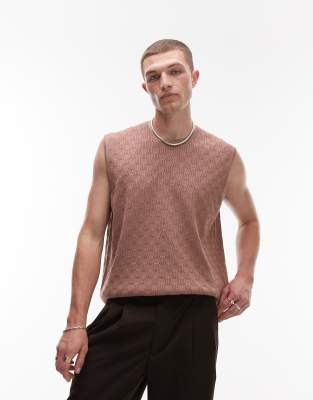 Topman Basket Weave Knit Tank Top In Pink