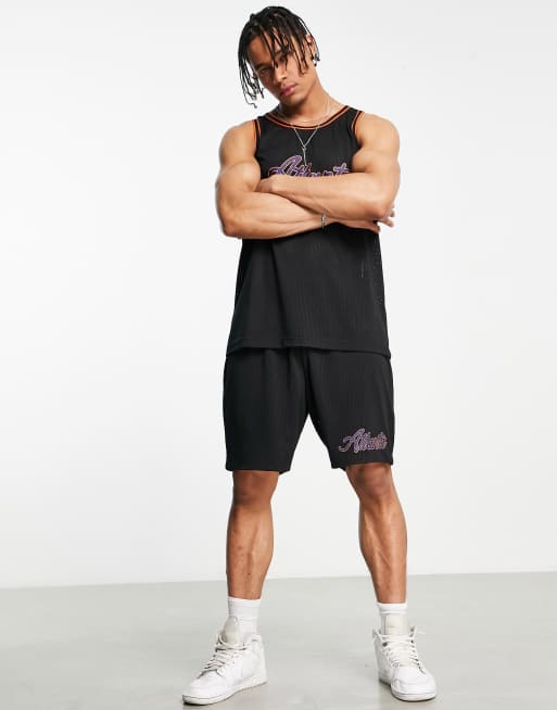 Topman basketball shorts with Atlanta print in black (part of a set)